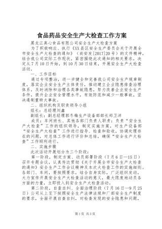 食品药品安全生产大检查工作实施方案