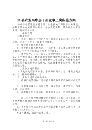 XX县农业局中层干部竞争上岗方案