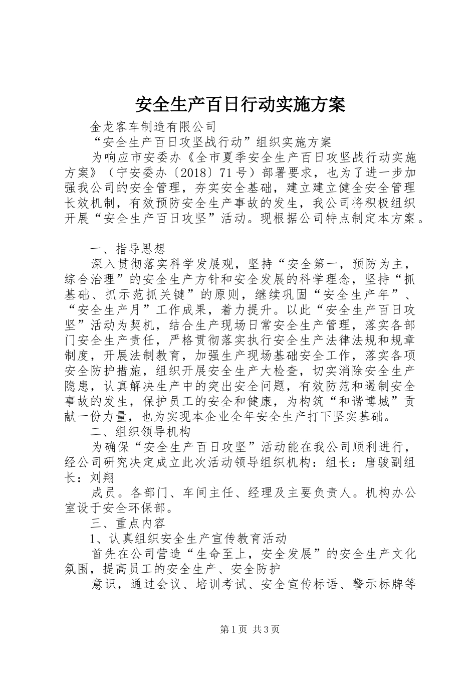 安全生产百日行动方案_第1页