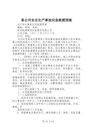 某公司安全生产事故应急救援预案