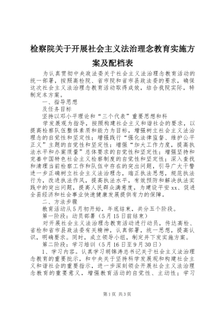 检察院关于开展社会主义法治理念教育方案及配档表