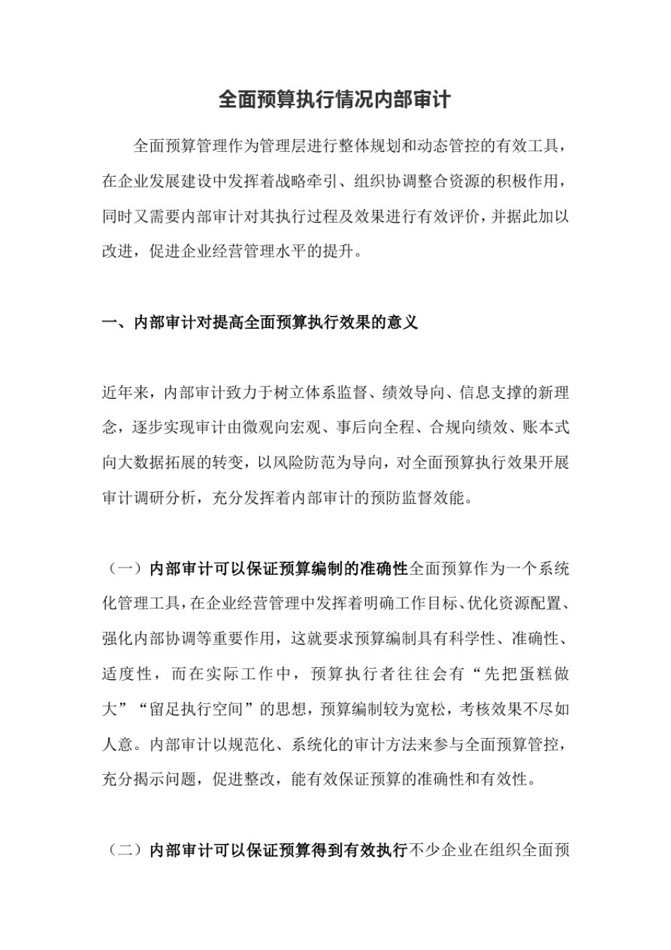 全面预算执行情况内部审计_第1页