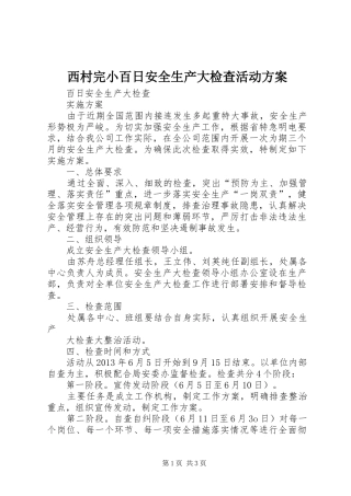 西村完小百日安全生产大检查活动实施方案