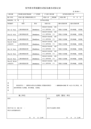 室外排水管道灌水试验通水试验记录-室外雨水管道