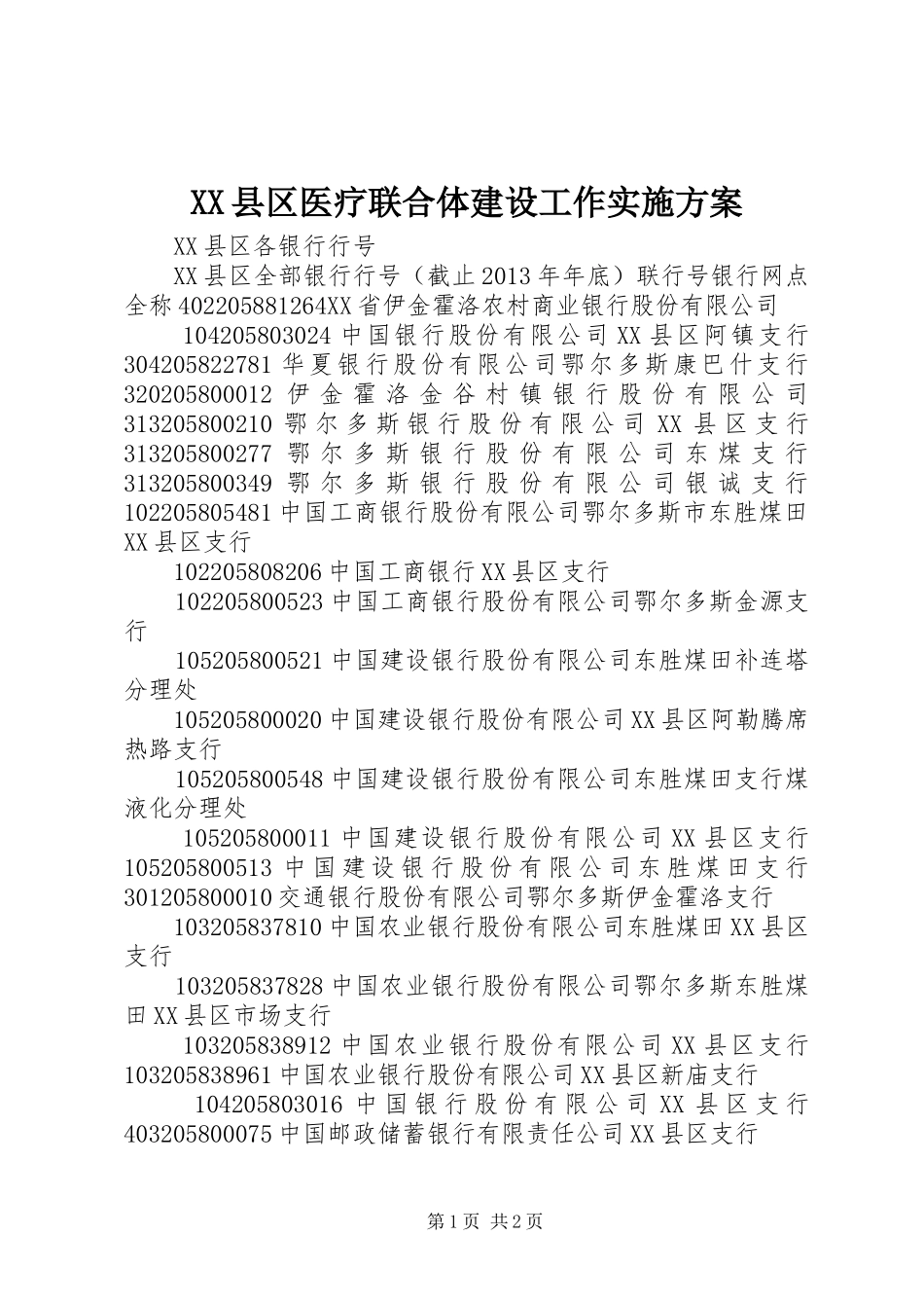 XX县区医疗联合体建设工作方案_第1页