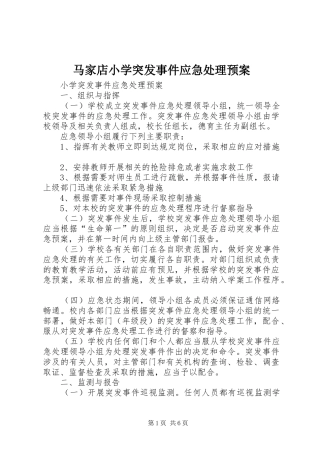 马家店小学突发事件应急预案