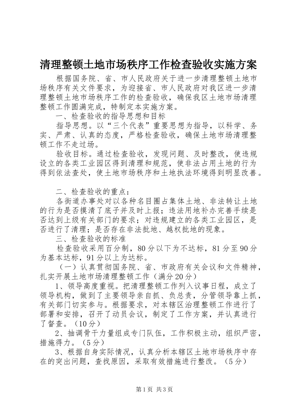 清理整顿土地市场秩序工作检查验收方案_第1页