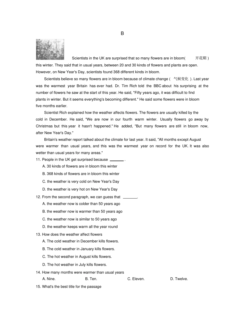 八年级英语时文阅读~WEEK15自然环境~有答案_第2页