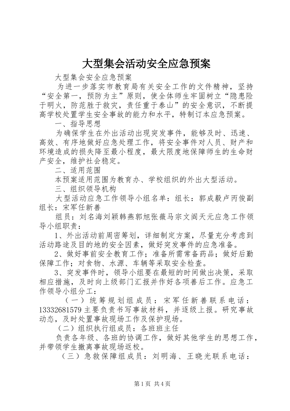 大型集会活动安全应急处理预案_第1页