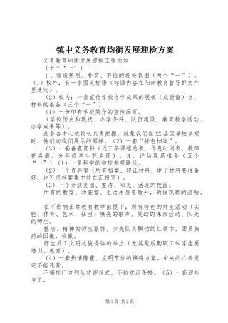 镇中义务教育均衡发展迎检实施方案