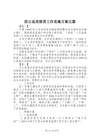 防止返贫致贫工作方案五篇