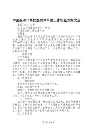 中医院对口帮扶医共体单位工作方案大全