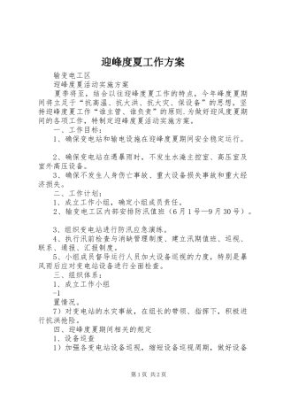 迎峰度夏工作实施方案