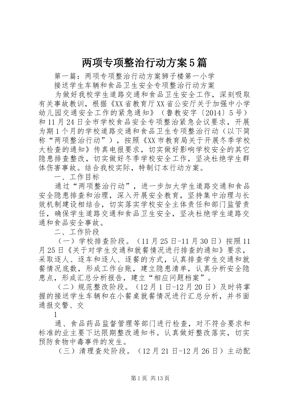 两项专项整治行动实施方案5篇_第1页