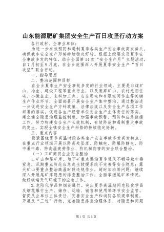 山东能源肥矿集团安全生产百日攻坚行动实施方案