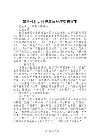 黑田村壮大村级集体经济方案