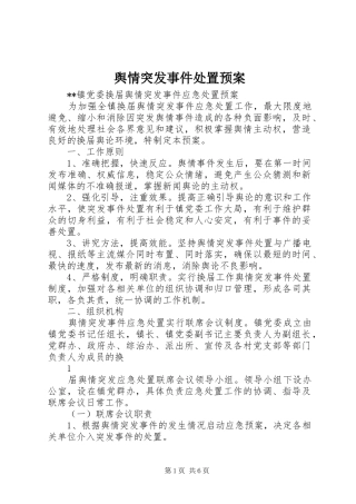 舆情突发事件处置应急预案