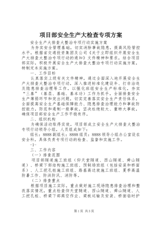 项目部安全生产大检查专项实施方案