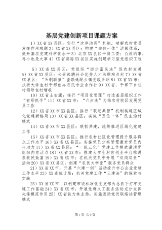基层党建创新项目课题实施方案