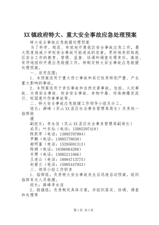 XX镇政府特大、重大安全事故应急预案