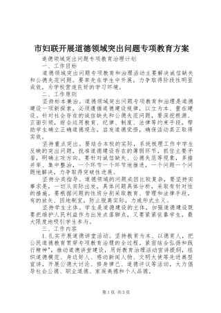 市妇联开展道德领域突出问题专项教育实施方案