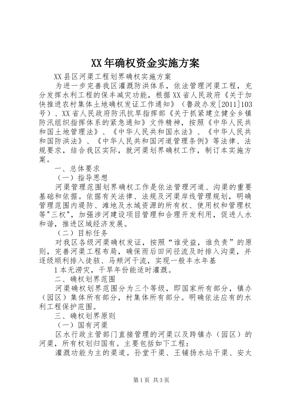 XX年确权资金方案_第1页