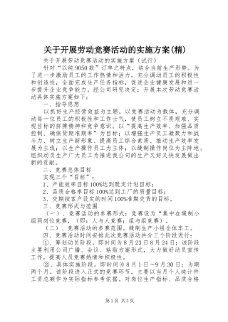 关于开展劳动竞赛活动的方案(精)
