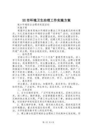 XX市环境卫生治理工作方案