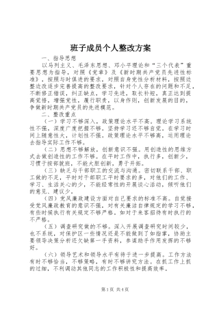 班子成员个人整改实施方案