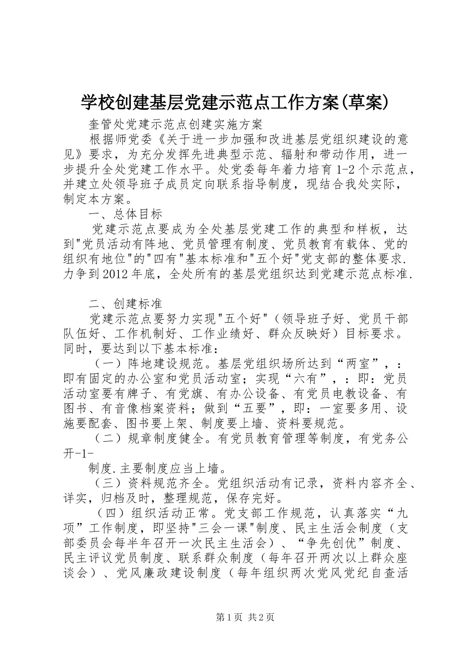 学校创建基层党建示范点工作实施方案(草案)_第1页
