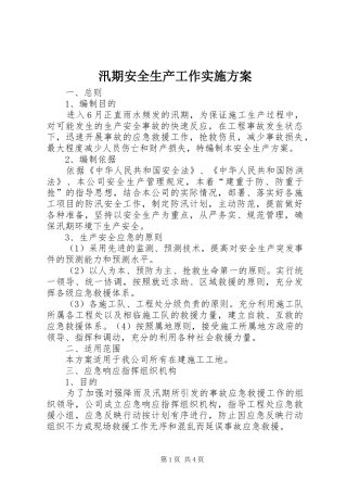 汛期安全生产工作方案