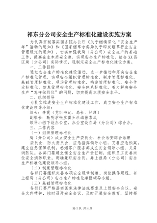 祁东分公司安全生产标准化建设方案
