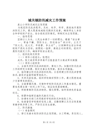 城关镇防汛减灾工作应急预案