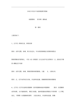 乡村少年宫乒乓球训练教学教案