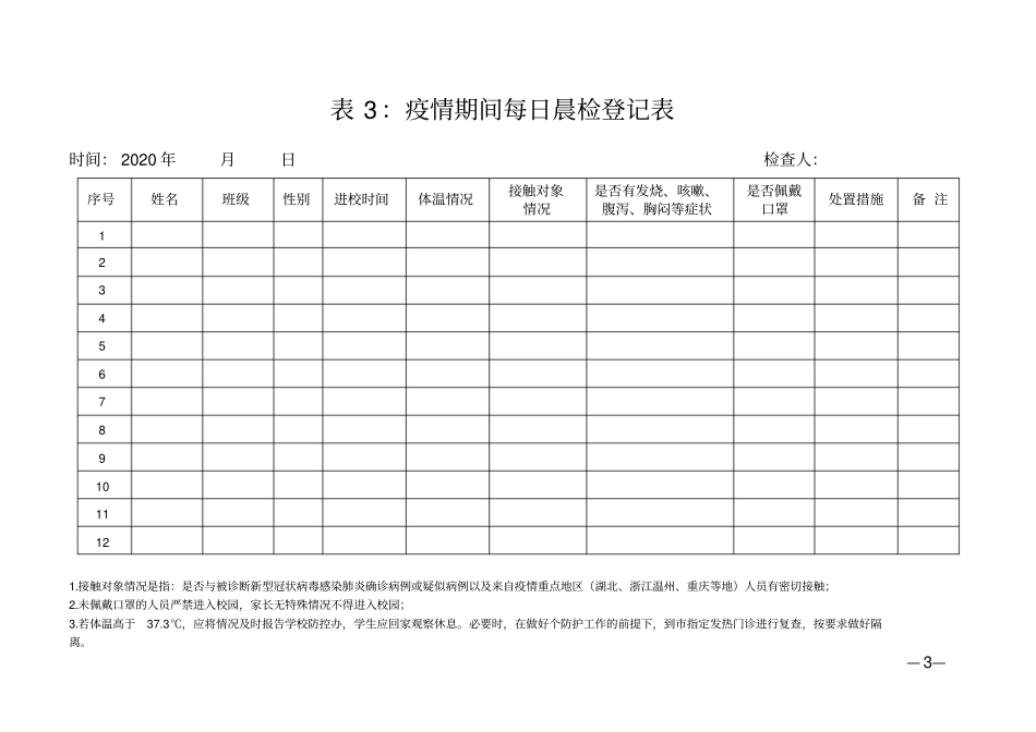 学校开学防疫防控各类登记表格(合集)_第3页