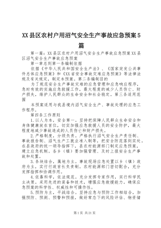 XX县区农村户用沼气安全生产事故应急处理预案5篇