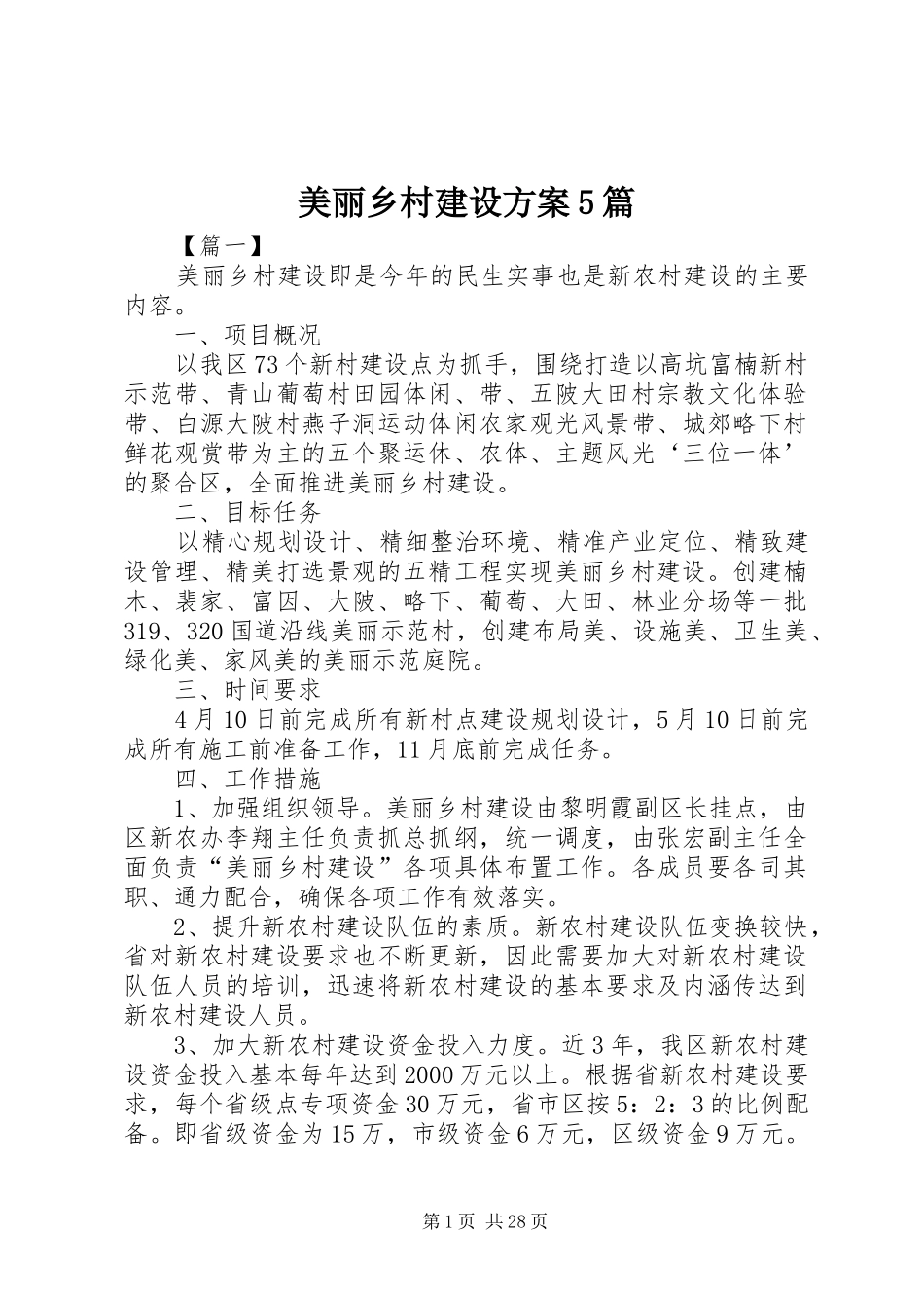 美丽乡村建设实施方案5篇_第1页