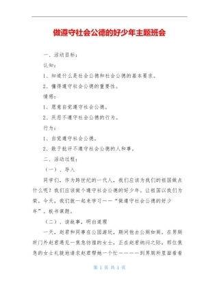 做遵守社会公德的好少年主题班会