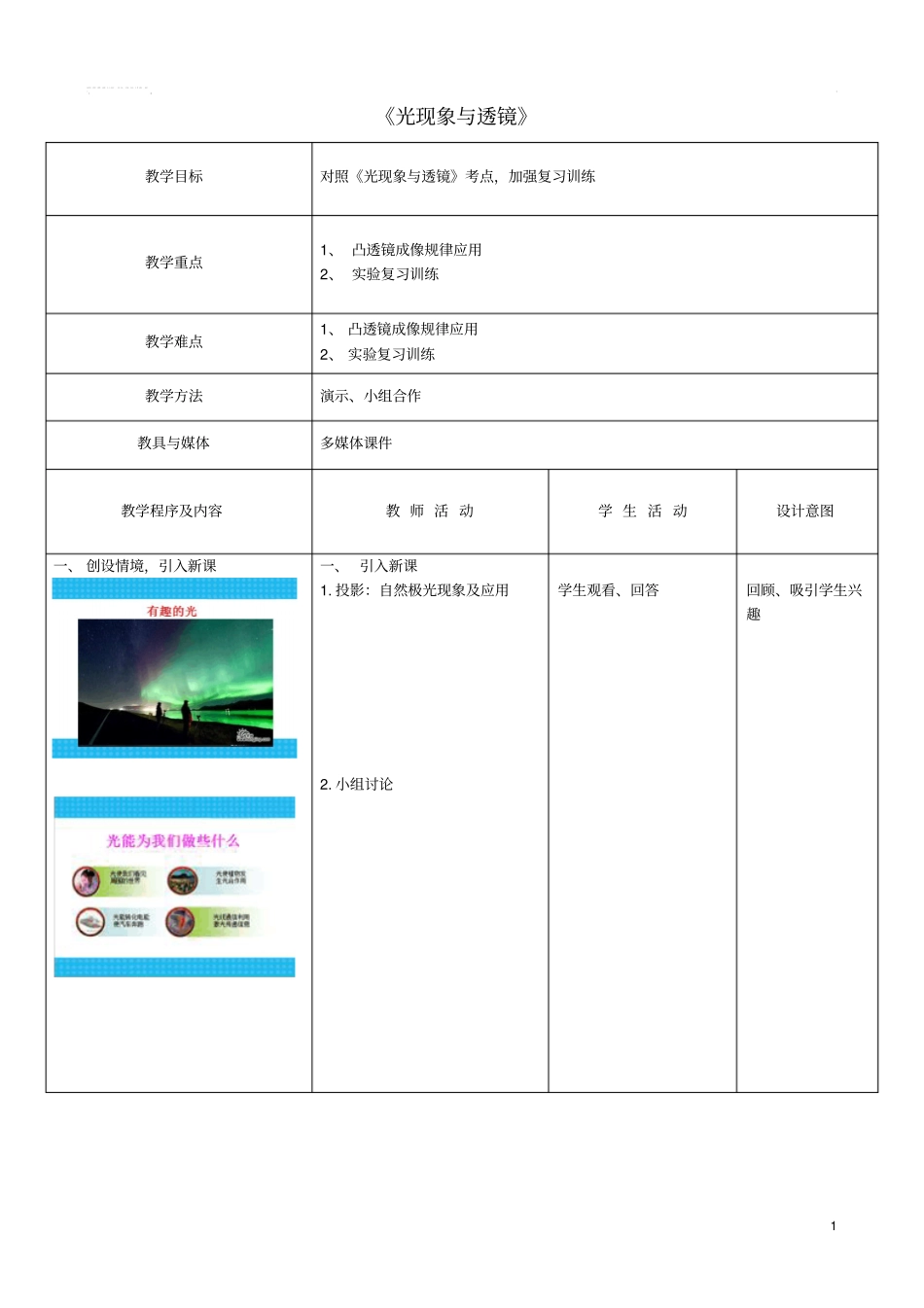 中考物理光现象与透镜复习教案_第1页