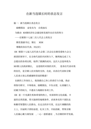 在新当选镇长时的表态发言