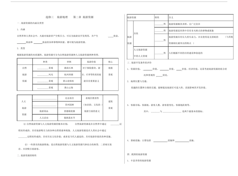 人教版旅游地理第二章旅游资源练习题.docx_第1页