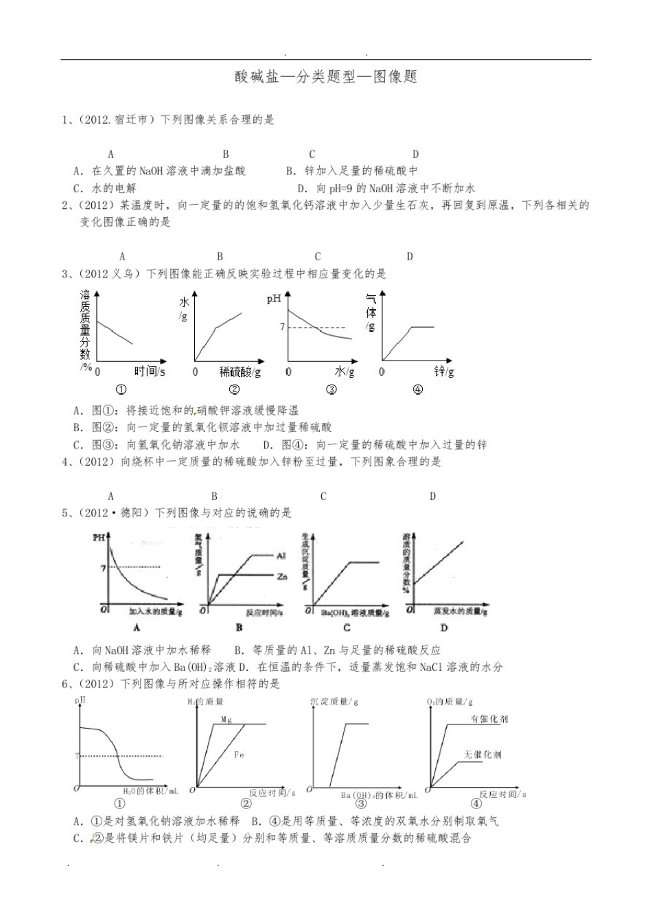 初三化学最新酸碱盐-分类题型-图像篇_第1页
