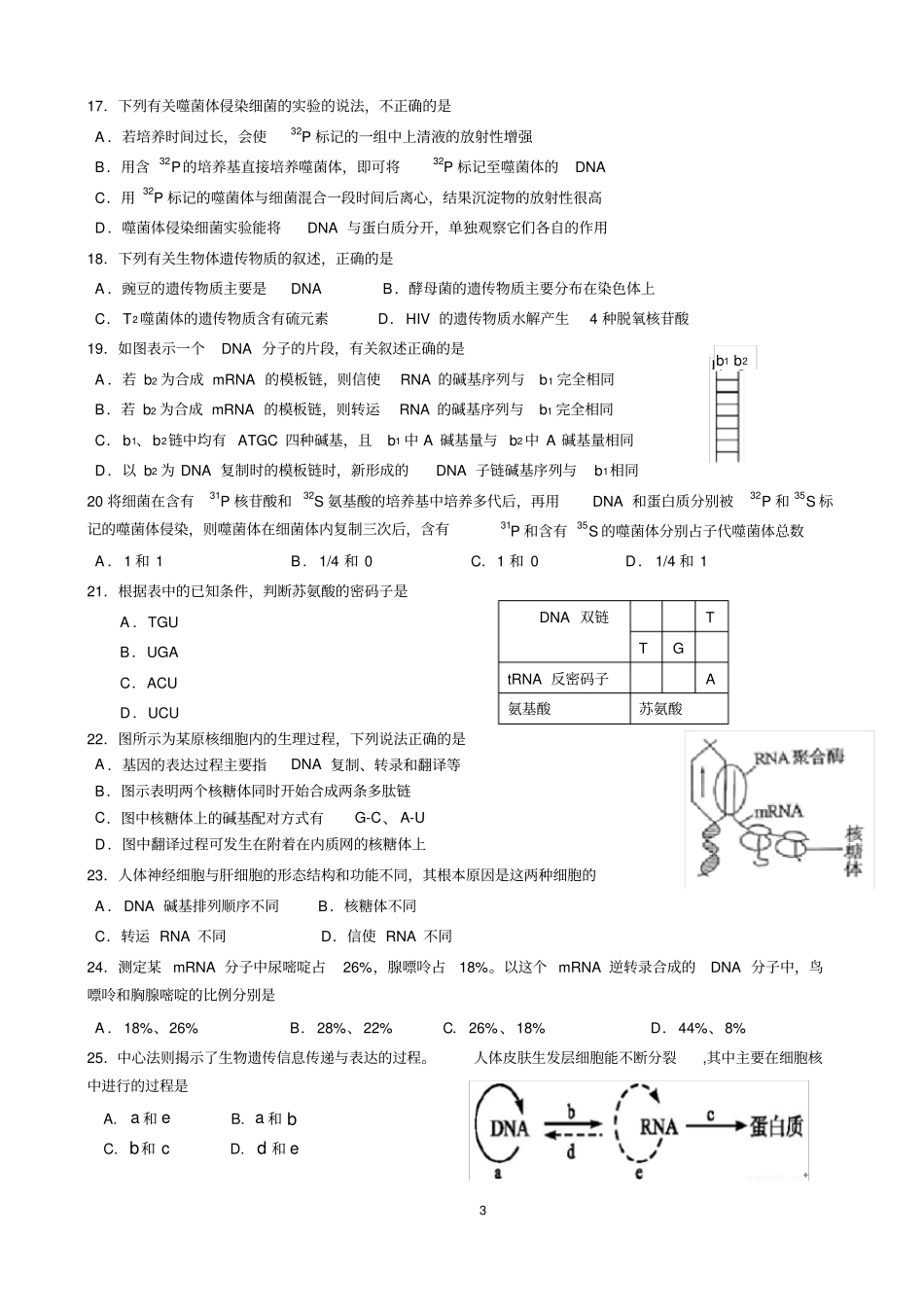 成都七中高一下期生物期末模拟考试_第3页