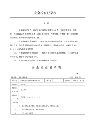 安全检查记录表范例87564