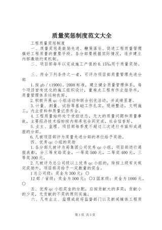 质量奖惩规章制度范文大全 