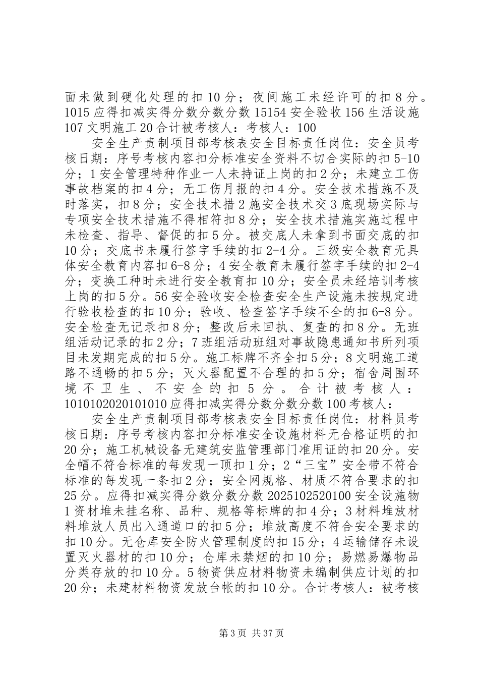 项目部安全生产责任制考核规章制度及考核表_第3页