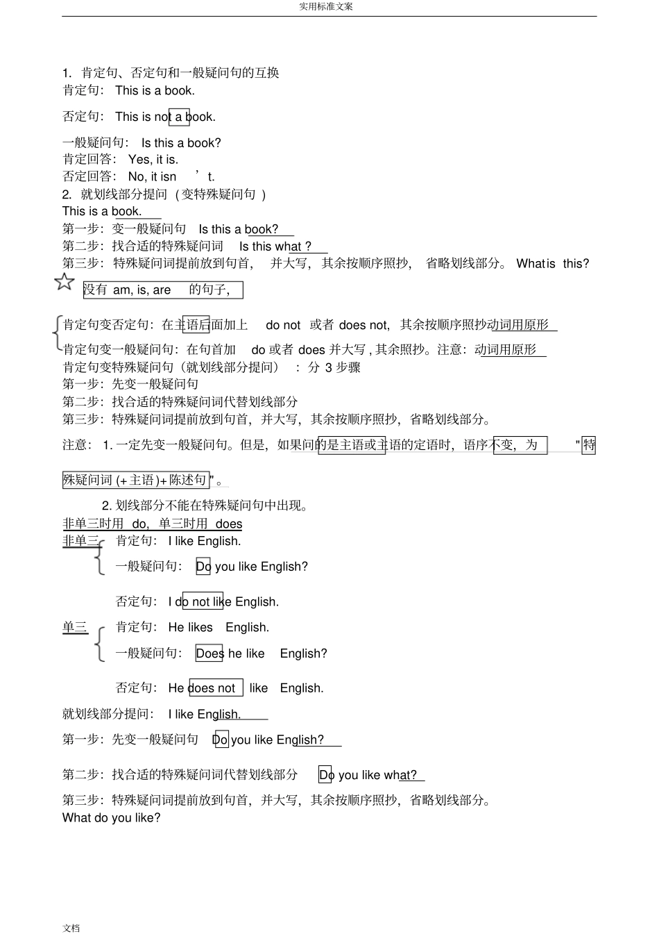小学英语肯定句、否定句、一般疑问句和特殊疑问句地详解_第2页