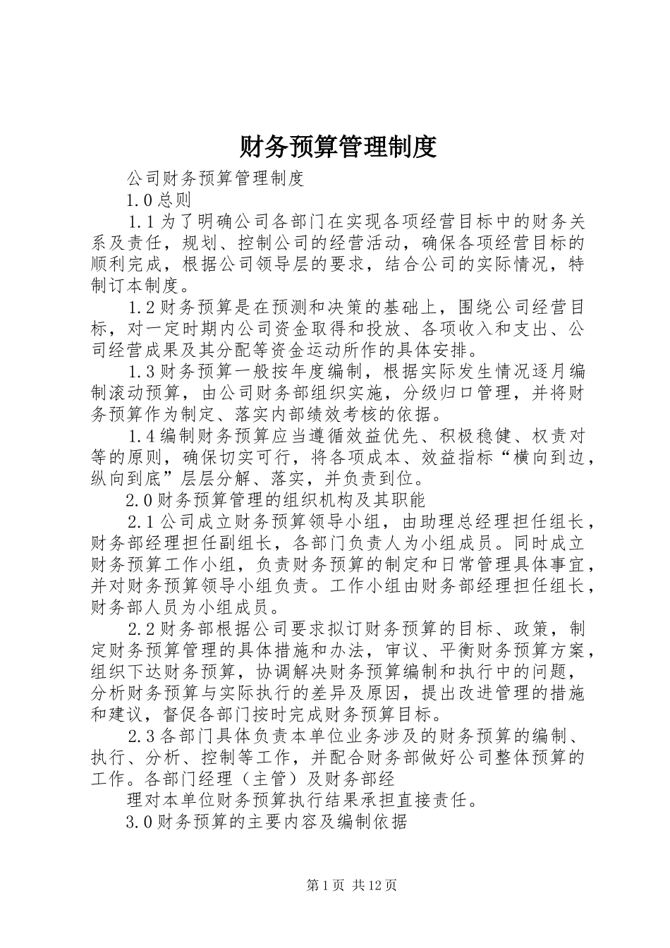财务预算管理规章制度细则_第1页