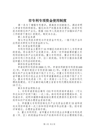 市专利专项资金使用规章制度
