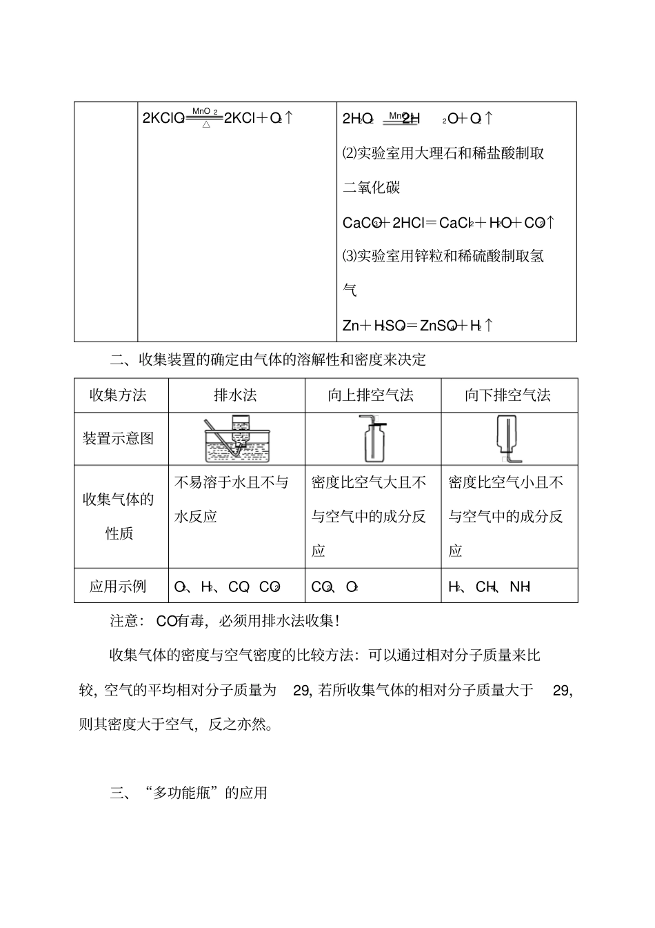 中考化学专题复习常见气体的制备复习教案_第3页